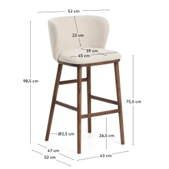 Kave Home Barkruk Ciselia Chenille Beige/Walnoot