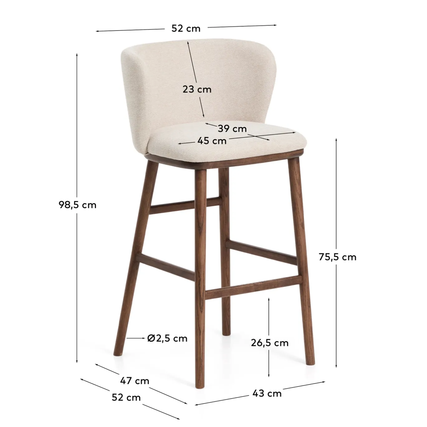 Kave Home Barkruk Ciselia Chenille Beige/Walnoot