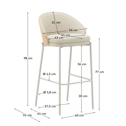 Kave Home Barkruk Eamy Beige Kunstleer Essenfineer Naturel