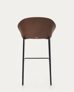 Kave Home Barkruk Eamy Lichtbruin Chenille en Essenhoutfineer Walnoot