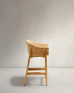 Kave Home Barkruk Galea Teakhout en Rotan 75cm