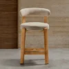Kave Home Barkruk Granite Beige Chenille En Essenhout Naturel 75cm