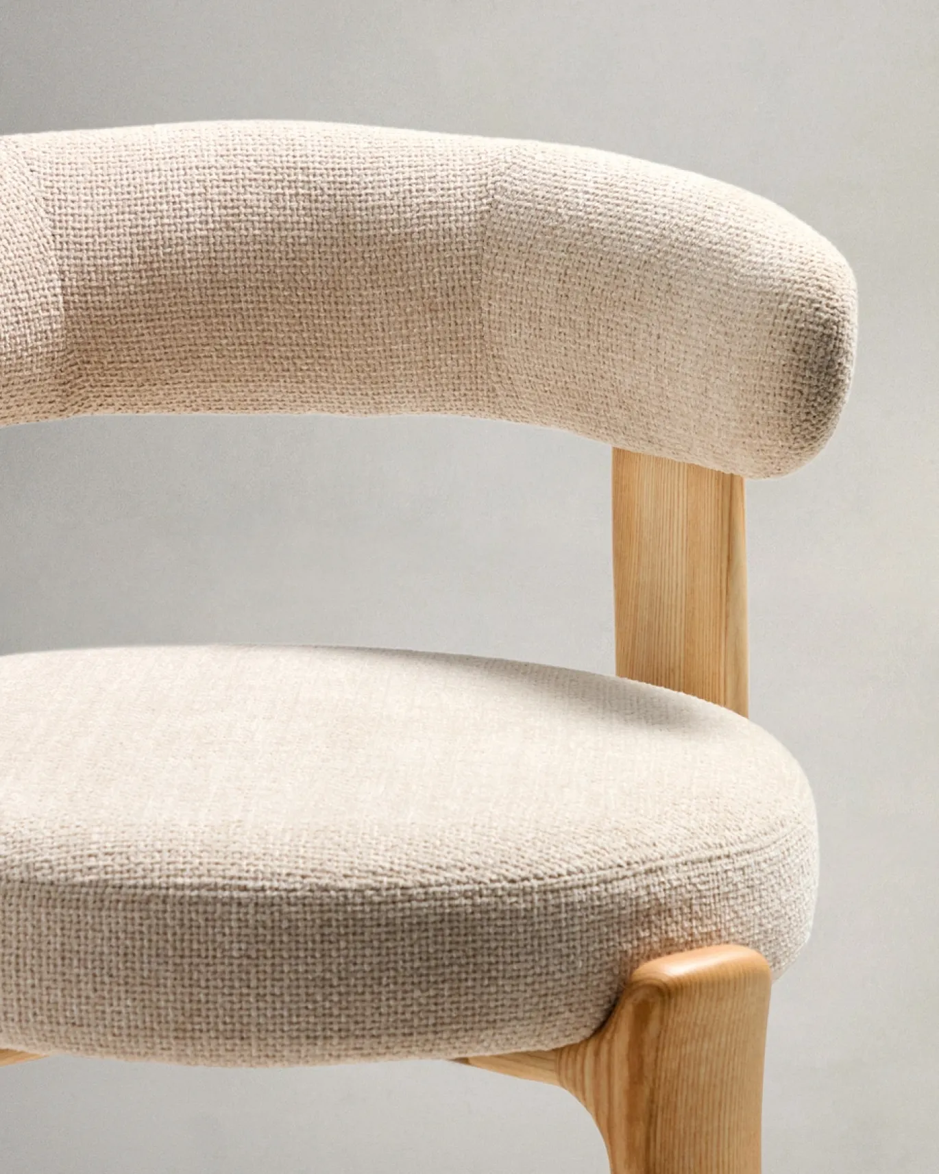 Kave Home Barkruk Granite Beige Chenille En Essenhout Naturel 75cm