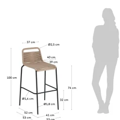 Kave Home Barkruk Lambton Naturel Touw Zwart Onderstel