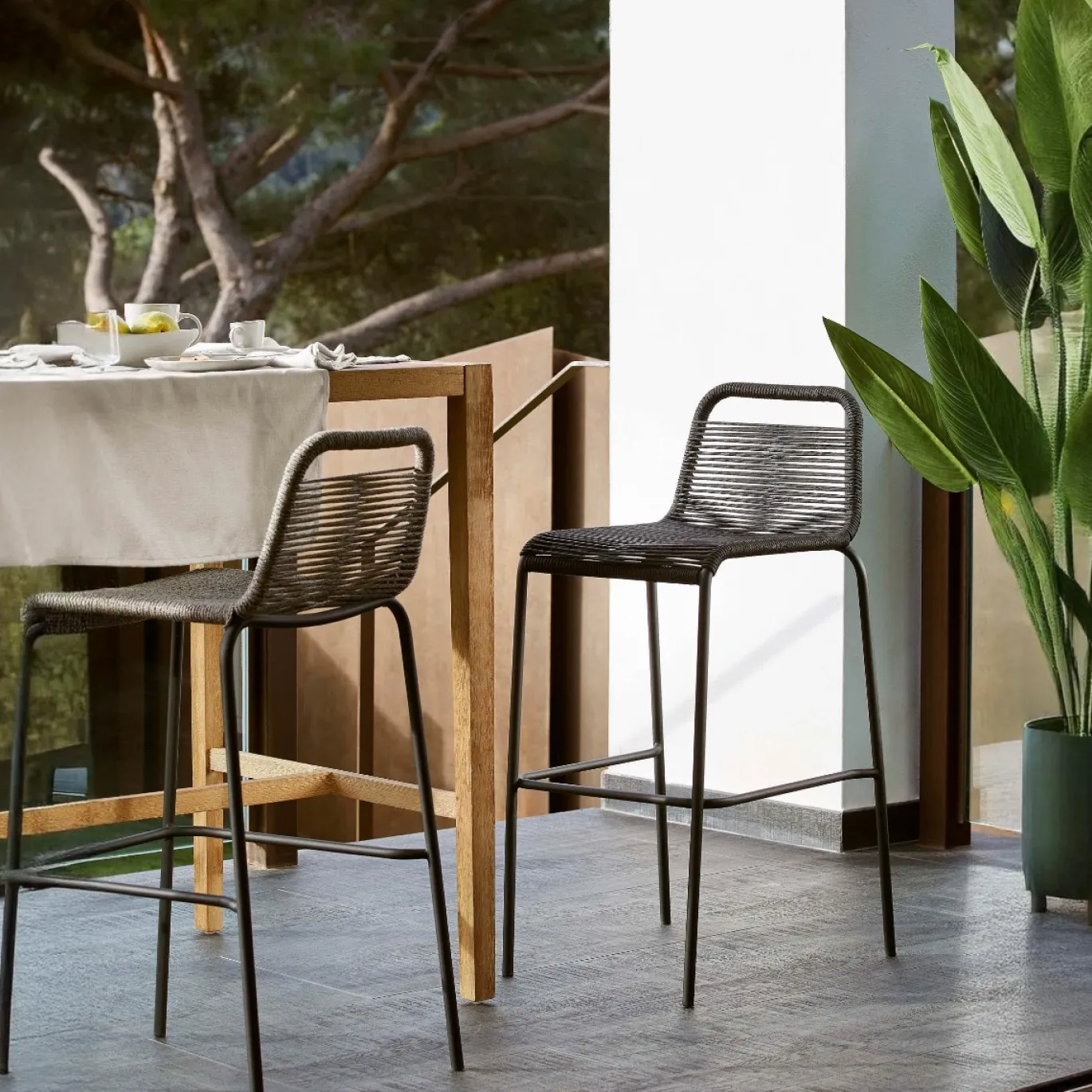 Kave Home Barkruk Lambton Zwart Touw Zwart Onderstel
