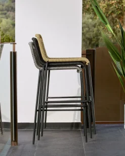 Kave Home Barkruk Lambton Zwart Touw Zwart Onderstel