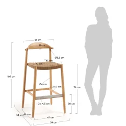 Kave Home Barkruk Nina Massief Acaciahout Naturel 76cm