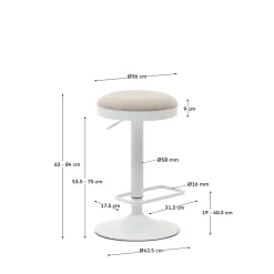 Kave Home Barkruk Zaib Chenille Beige Verstelbaar