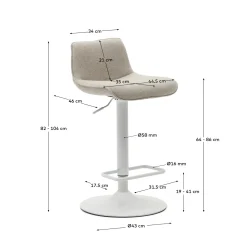 Kave Home Barkruk Zenda Beige Chenille Verstelbaar