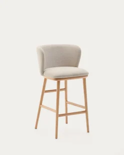 Kave Home Barstoel Ciselia Beige Chenille Essenhout Naturel 65cm