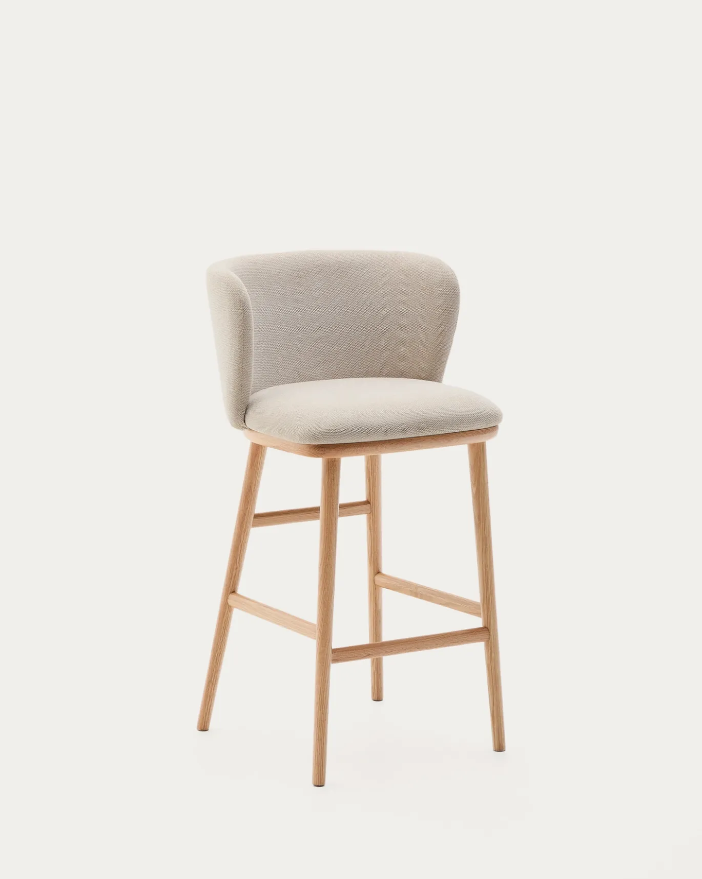 Kave Home Barstoel Ciselia Beige Chenille Essenhout Naturel 65cm