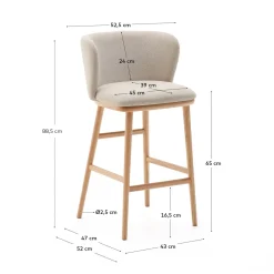 Kave Home Barstoel Ciselia Beige Chenille Essenhout Naturel 65cm