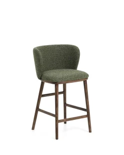 Kave Home Barstoel Ciselia Chenille Donkergroen/Walnoot