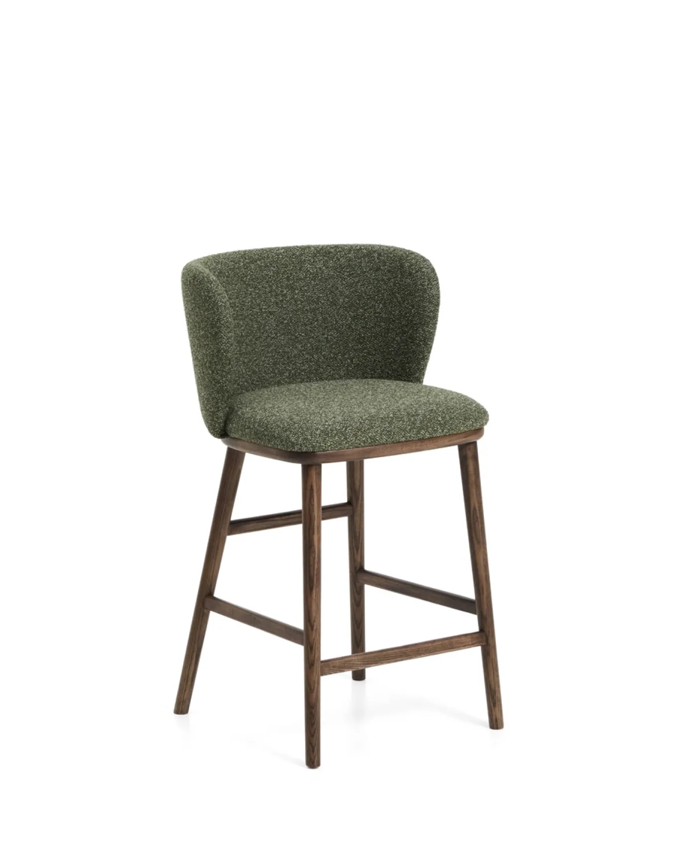 Kave Home Barstoel Ciselia Chenille Donkergroen/Walnoot