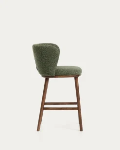 Kave Home Barstoel Ciselia Chenille Donkergroen/Walnoot