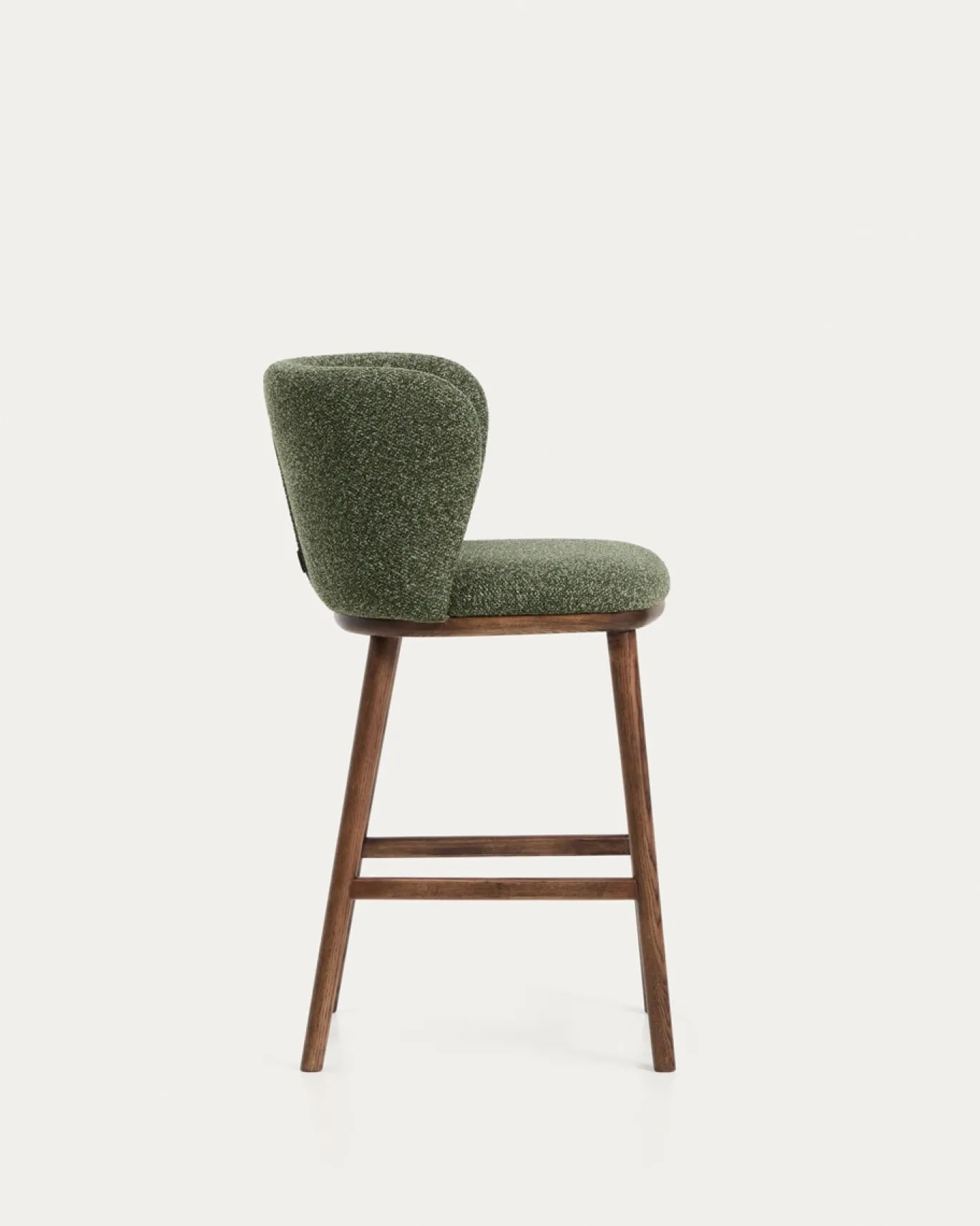 Kave Home Barstoel Ciselia Chenille Donkergroen/Walnoot