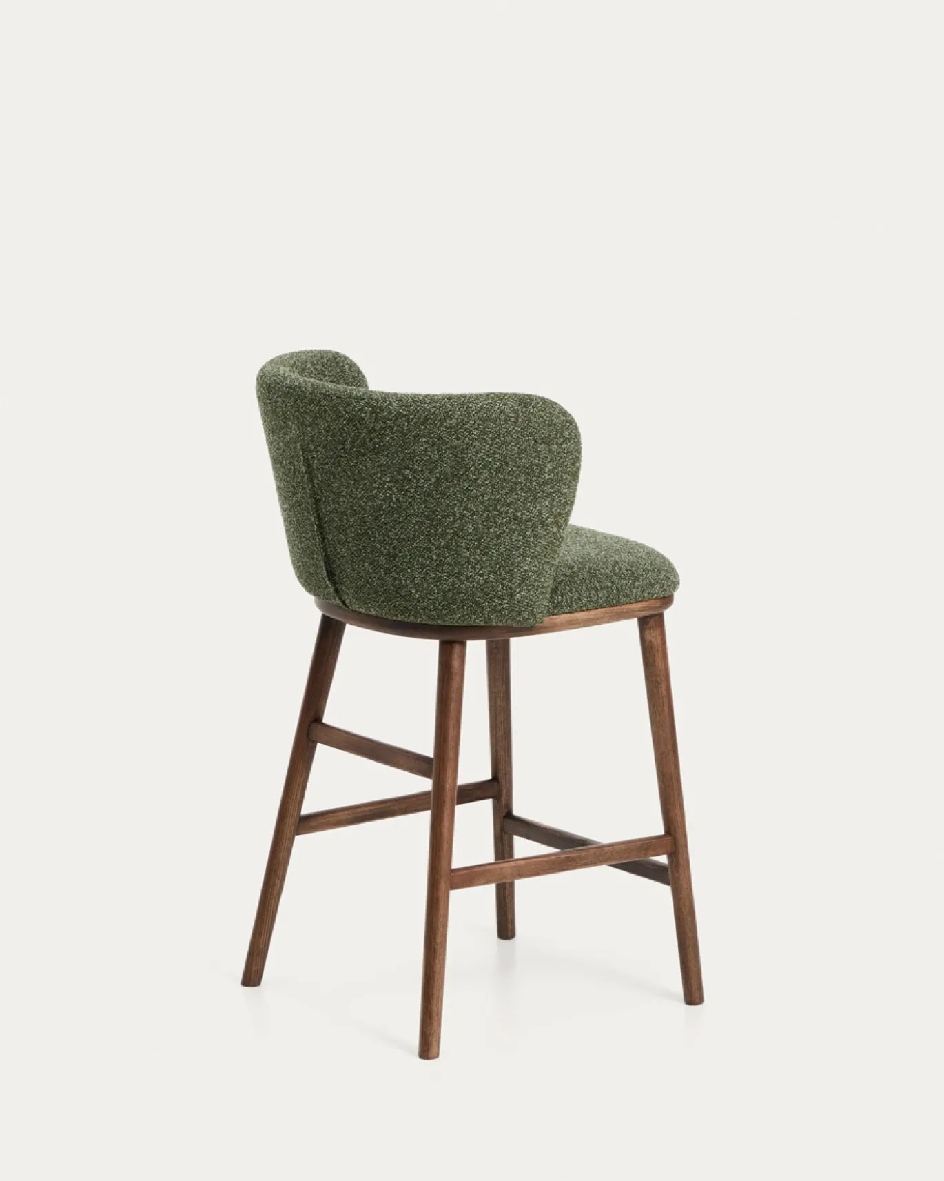 Kave Home Barstoel Ciselia Chenille Donkergroen/Walnoot