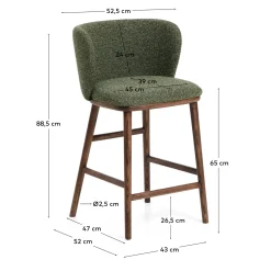 Kave Home Barstoel Ciselia Chenille Donkergroen/Walnoot