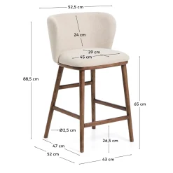 Kave Home Barstoel Ciselia Chenille Beige/Walnoot
