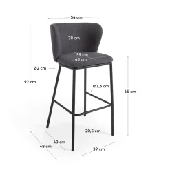 Kave Home Barstoel Ciselia Donkergrijs Chenille