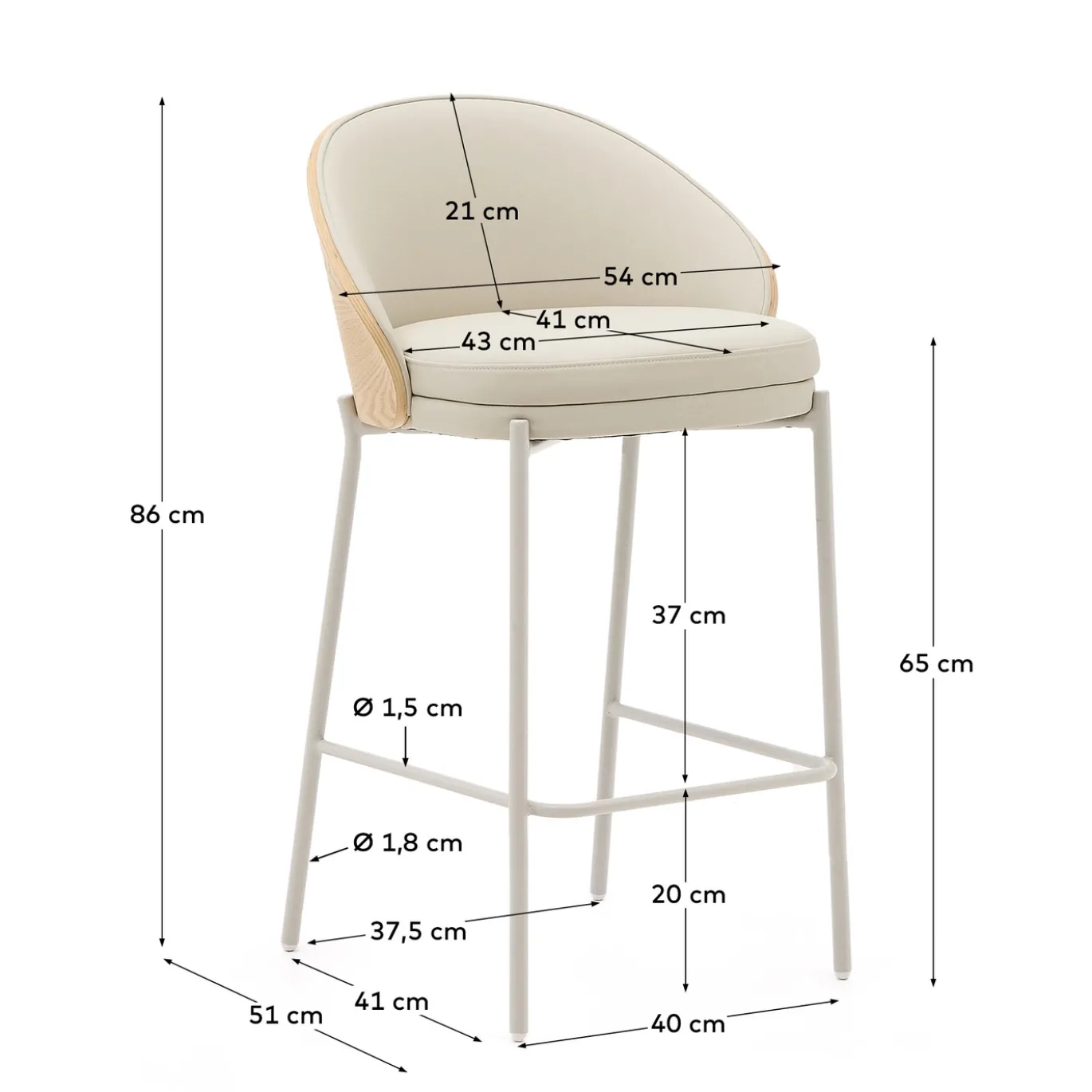Kave Home Barstoel Eamy Beige Kunstleer Essenfineer Naturel