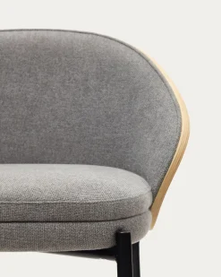 Kave Home Barstoel Eamy Lichtgrijs Chenille Essenhoutfineer Naturel
