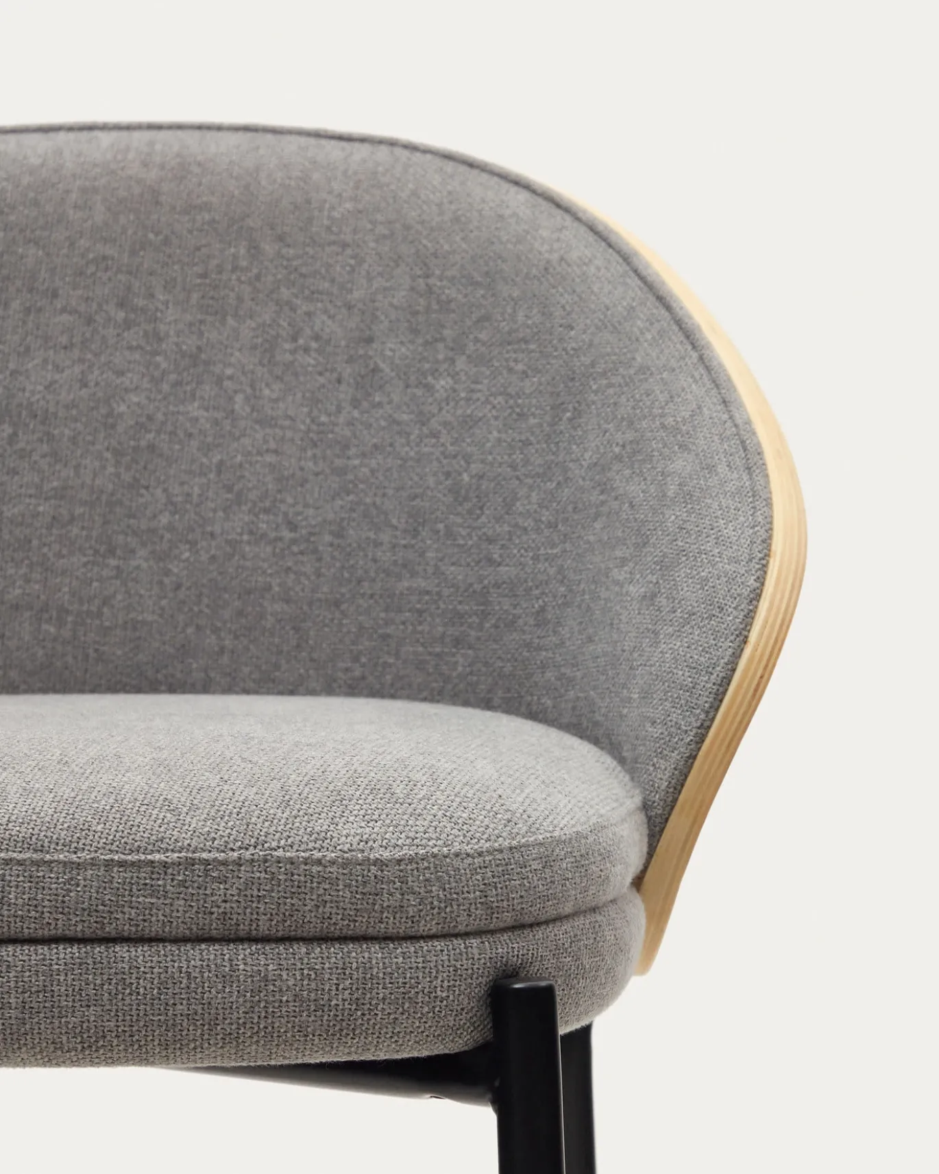 Kave Home Barstoel Eamy Lichtgrijs Chenille Essenhoutfineer Naturel