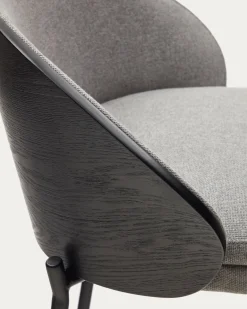 Kave Home Barstoel Eamy Lichtgrijs Chenille Essenhoutfineer Zwart