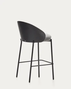 Kave Home Barstoel Eamy Lichtgrijs Chenille Essenhoutfineer Zwart