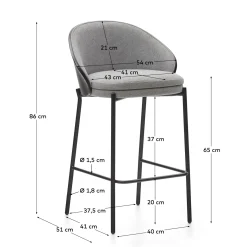 Kave Home Barstoel Eamy Lichtgrijs Chenille Essenhoutfineer Zwart