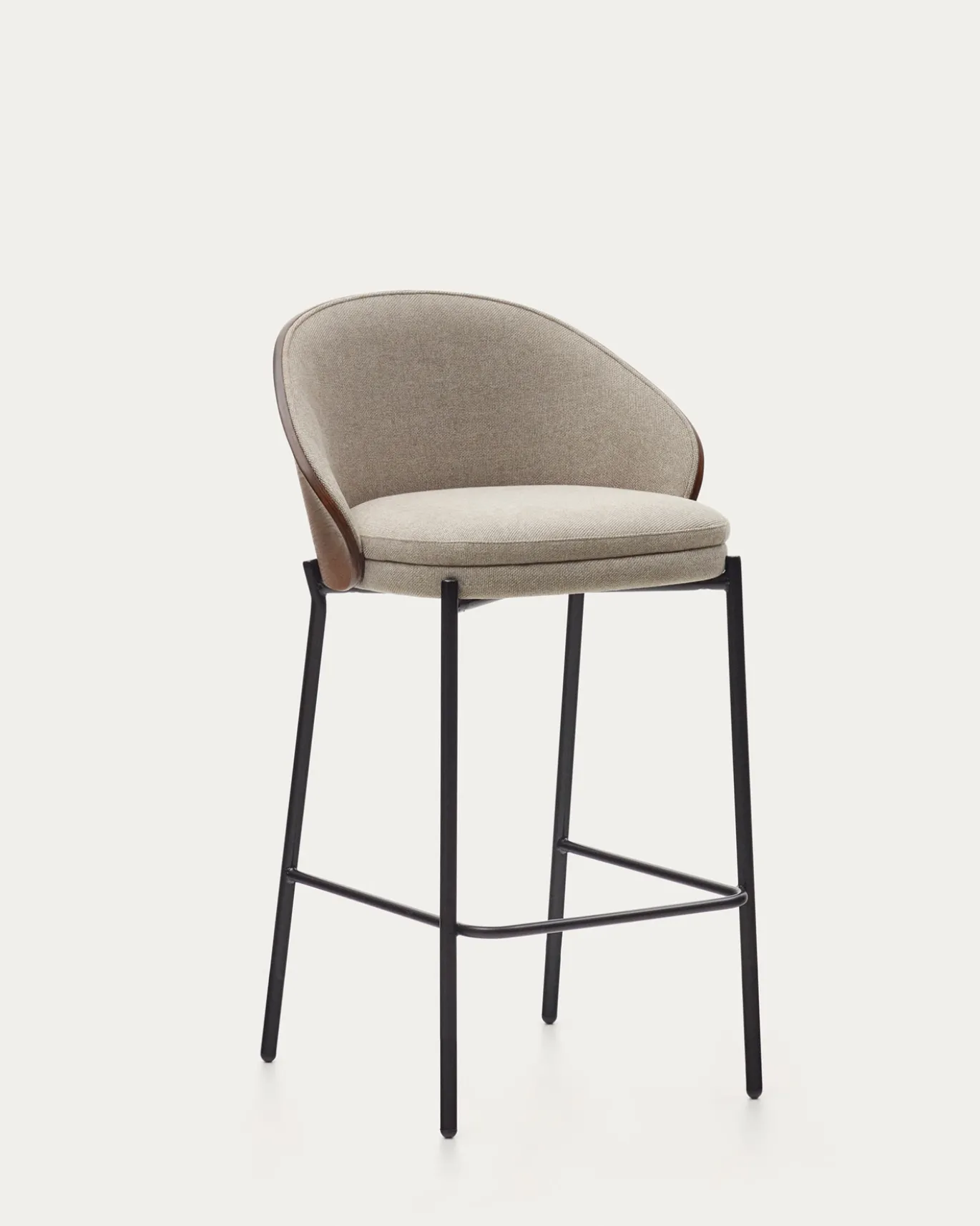 Kave Home Barstoel Eamy Lichtbruin Chenille Essenhoutfineer Bruin
