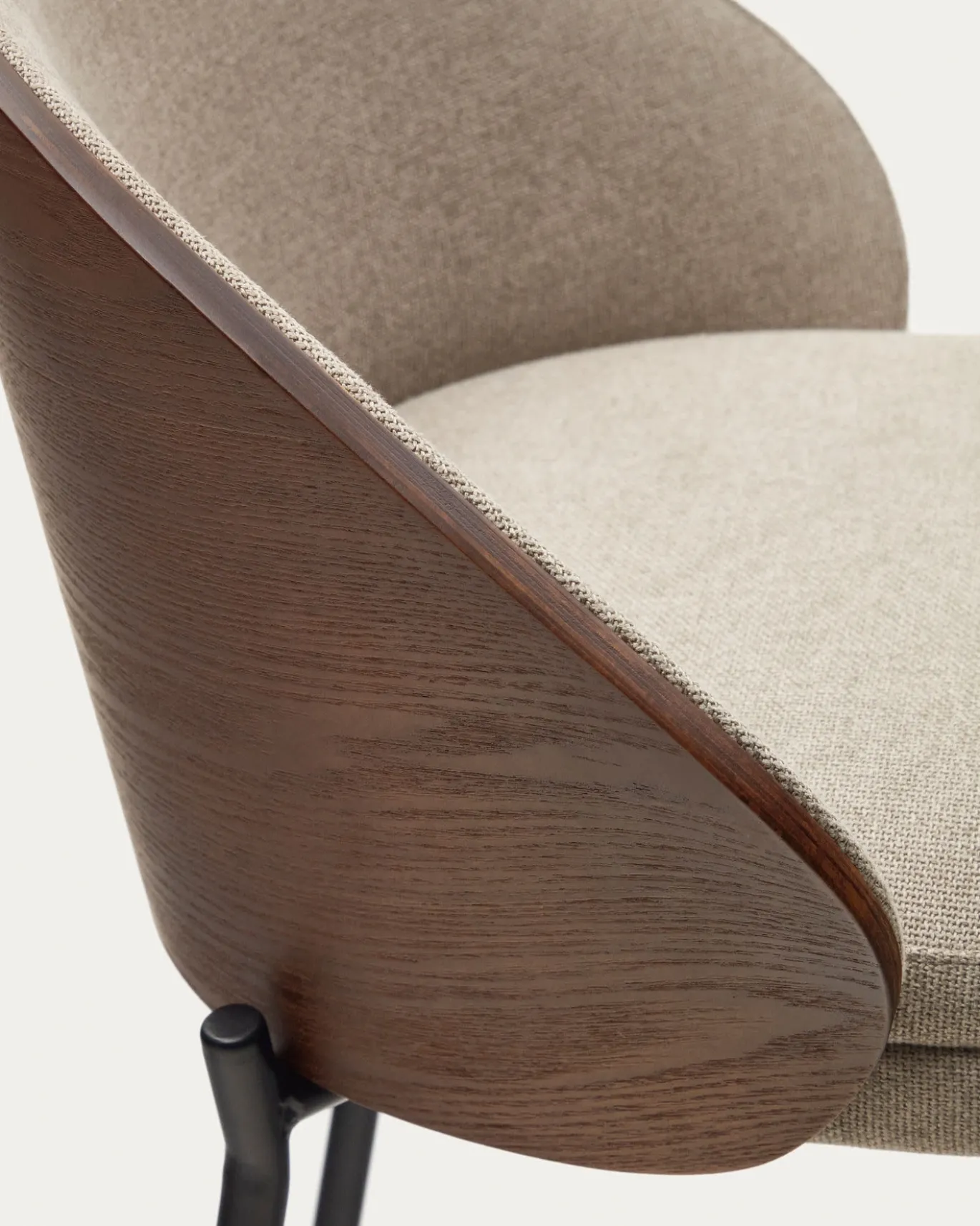 Kave Home Barstoel Eamy Lichtbruin Chenille Essenhoutfineer Bruin