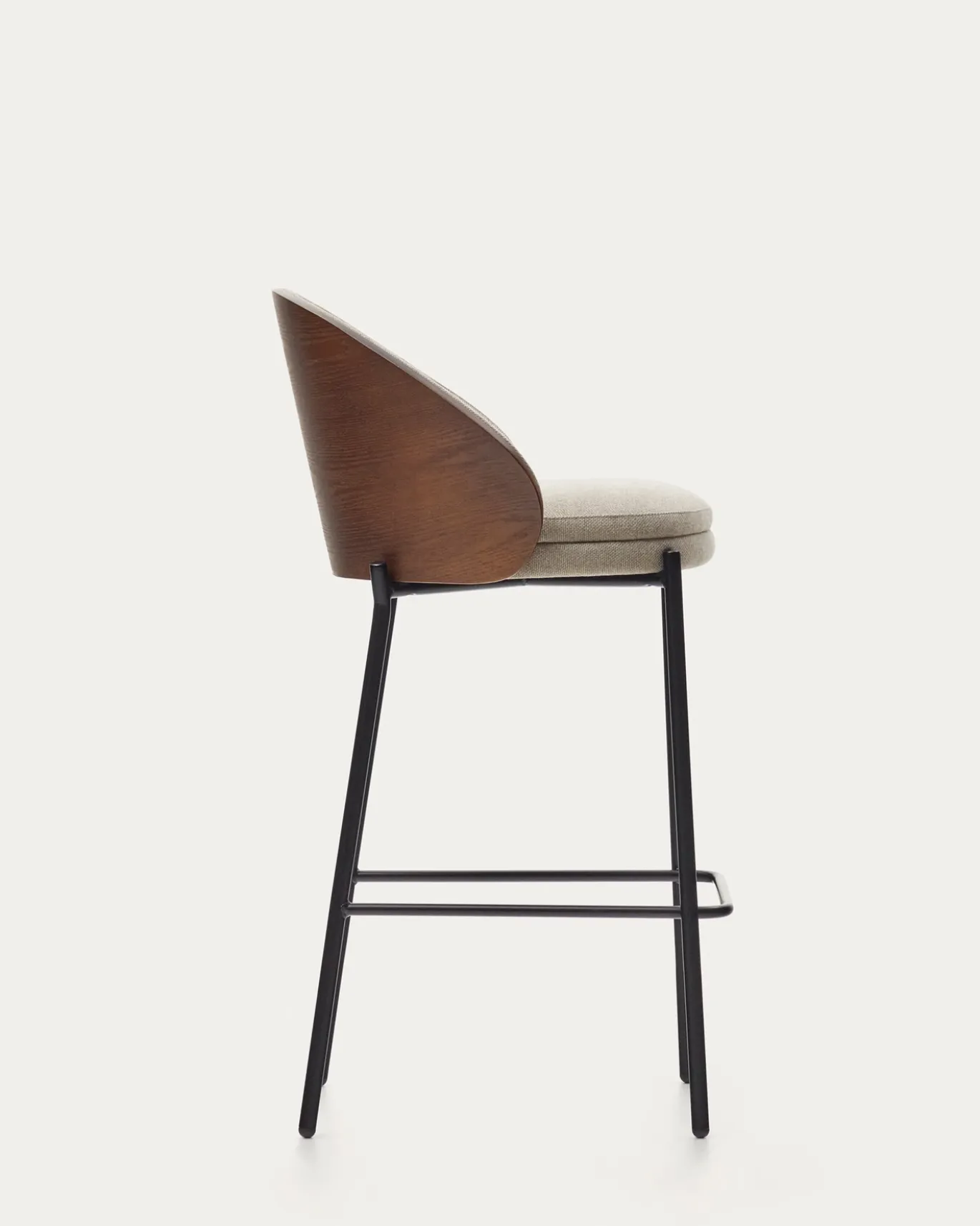 Kave Home Barstoel Eamy Lichtbruin Chenille Essenhoutfineer Bruin