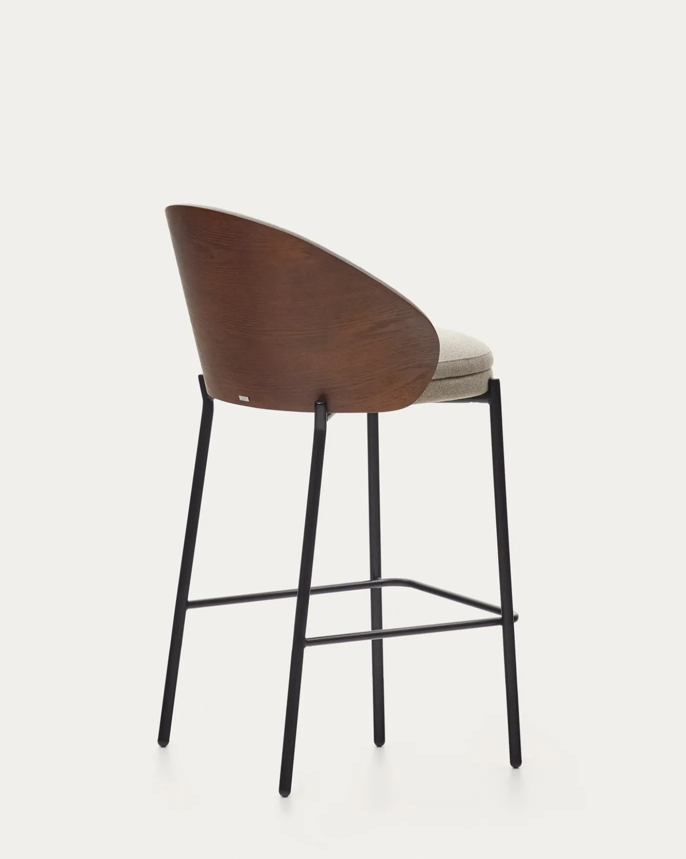 Kave Home Barstoel Eamy Lichtbruin Chenille Essenhoutfineer Bruin