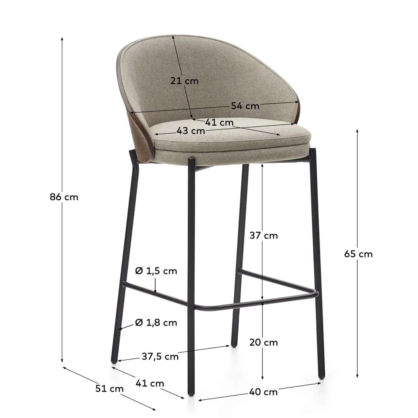 Kave Home Barstoel Eamy Lichtbruin Chenille Essenhoutfineer Bruin