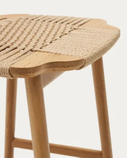 Kave Home Barstoel Enit Beige Touw Massief Eikenhout
