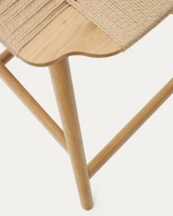 Kave Home Barstoel Enit Beige Touw Massief Eikenhout