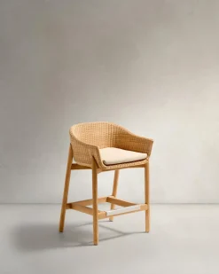 Kave Home Barstoel Galea Teakhout en Rotan 65cm