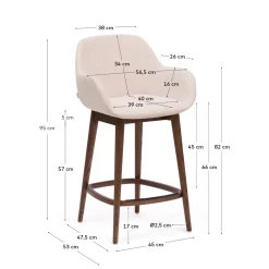 Kave Home Barstoel Konna Beige met Essenhouten Poten Donker 65cm
