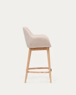 Kave Home Barstoel Konna Beige met Essenhouten Poten Licht 65cm