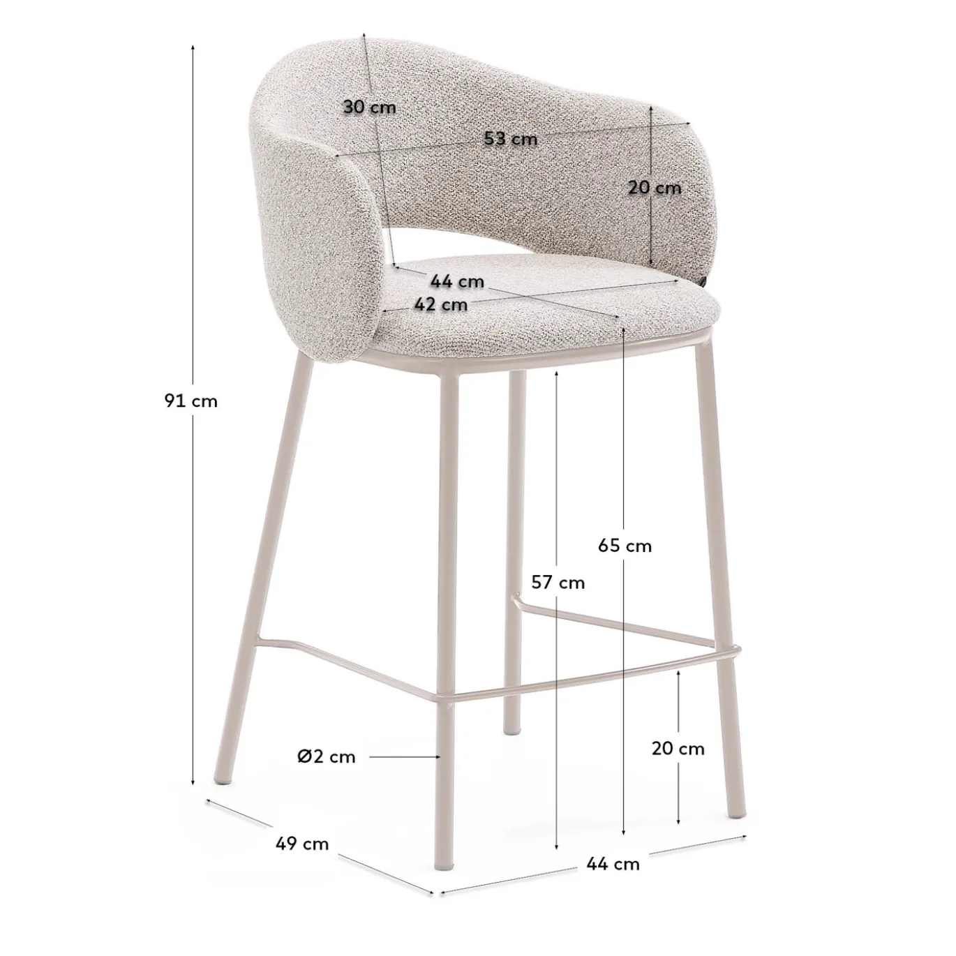 Kave Home Barstoel Maina Beige Grove Chenille 65cm