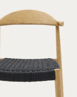 Kave Home Barstoel Nina Massief Naturel Acaciahout Zwart Touw