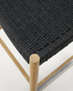 Kave Home Barstoel Nina Massief Naturel Acaciahout Zwart Touw
