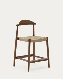 Kave Home Barstoel Nina Massief Walnoot Acaciahout Beige Touw