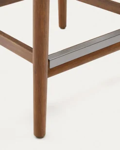 Kave Home Barstoel Nina Massief Walnoot Acaciahout Beige Touw