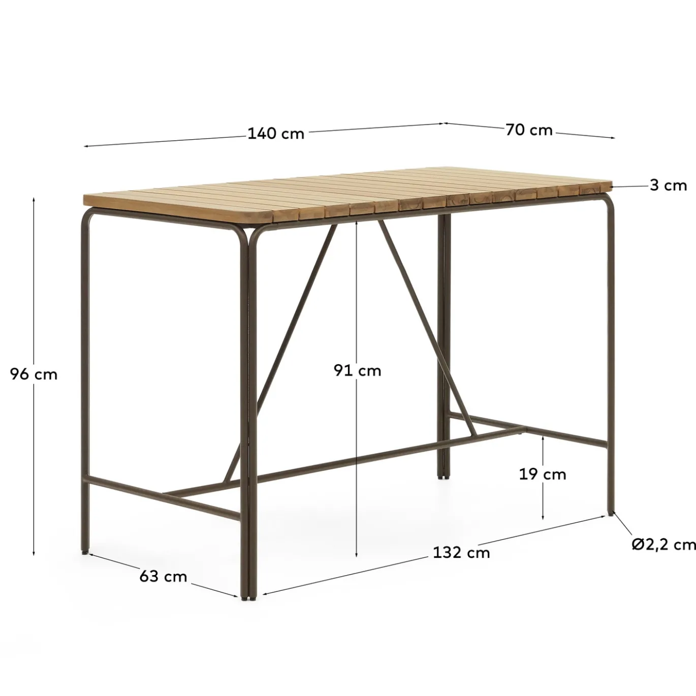 Kave Home Bartafel Salguer Acaciahout en Bruin Staal 140x70cm