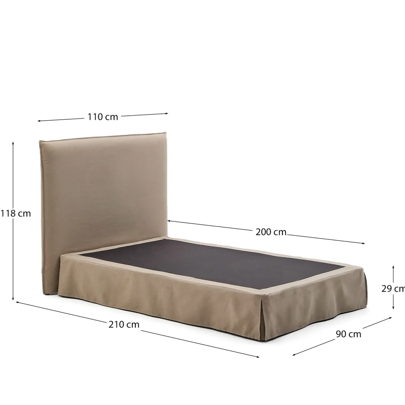 Kave Home Bed met Afneembare Bekleding Jaira Taupe Linnen en Katoen voor Matras 90x200cm