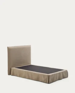 Kave Home Bed met Afneembare Bekleding Jaira Taupe Linnen en Katoen voor Matras 90x200cm