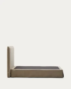 Kave Home Bed met Afneembare Bekleding Jaira Taupe Linnen en Katoen voor Matras 90x200cm