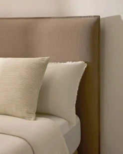 Kave Home Bed met Afneembare Bekleding Jaira Taupe Linnen en Katoen voor Matras 90x200cm